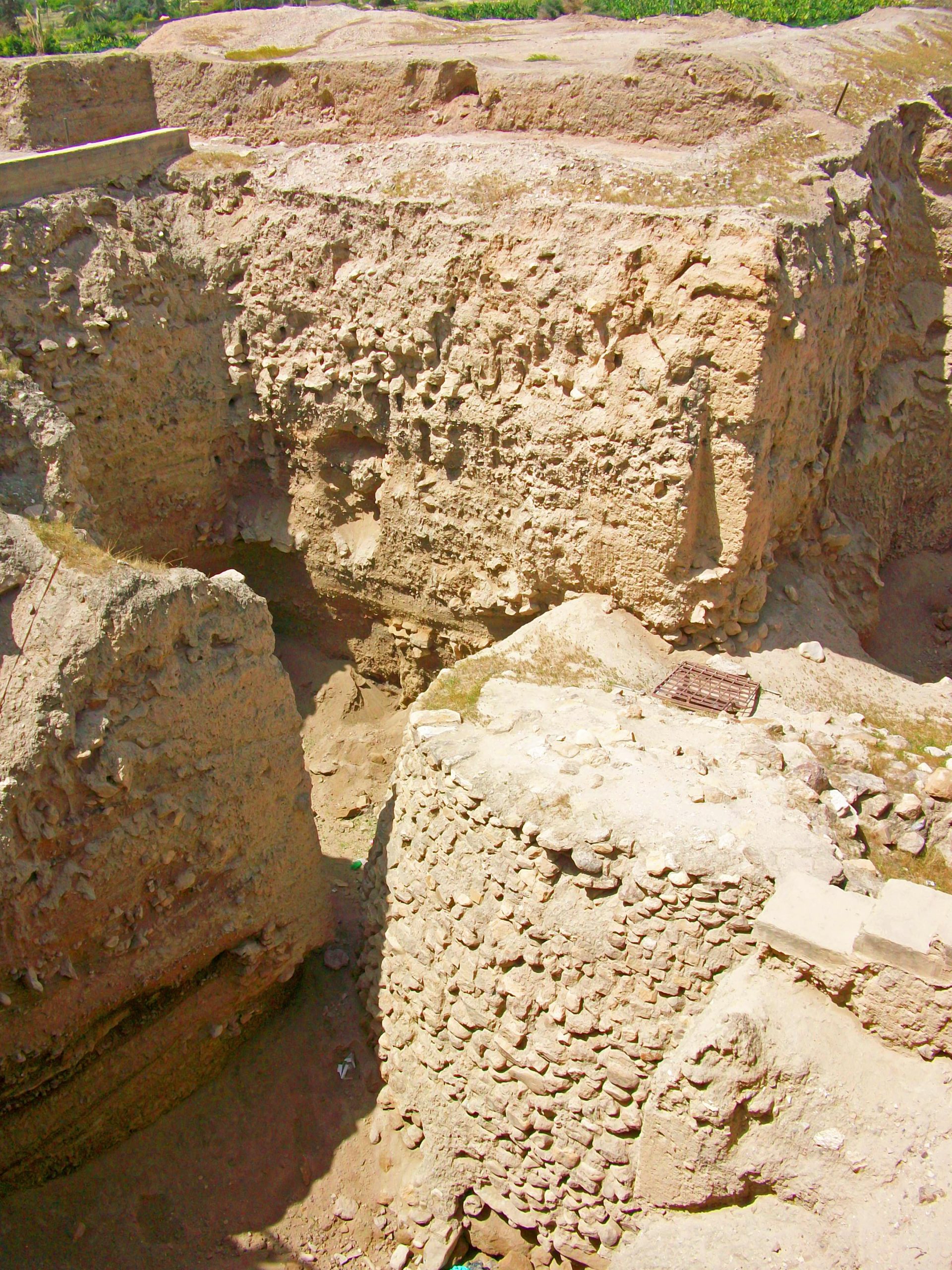 Excavated walls at ancient Jericho. The site has had defensive walls in several different eras of its long history.