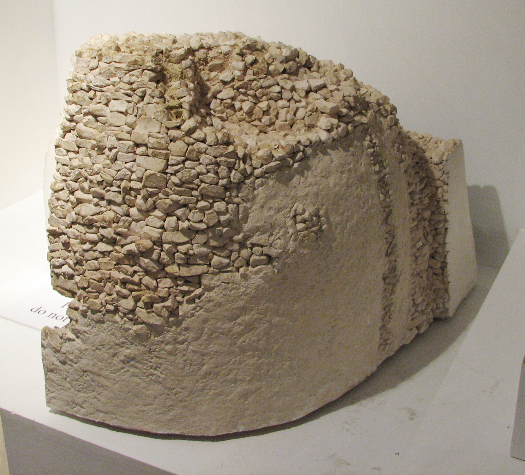 A reconstruction model of the great Neolithic stone tower of Jericho, one of the oldest monumental structures ever built by humans.