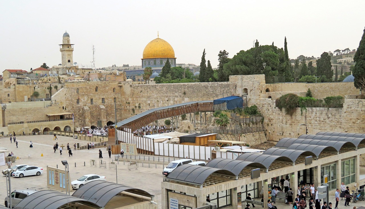 The Western Wall in Jerusalem, the holiest place where Jews are permitted to pray, a remnant of the ancient Temple complex.