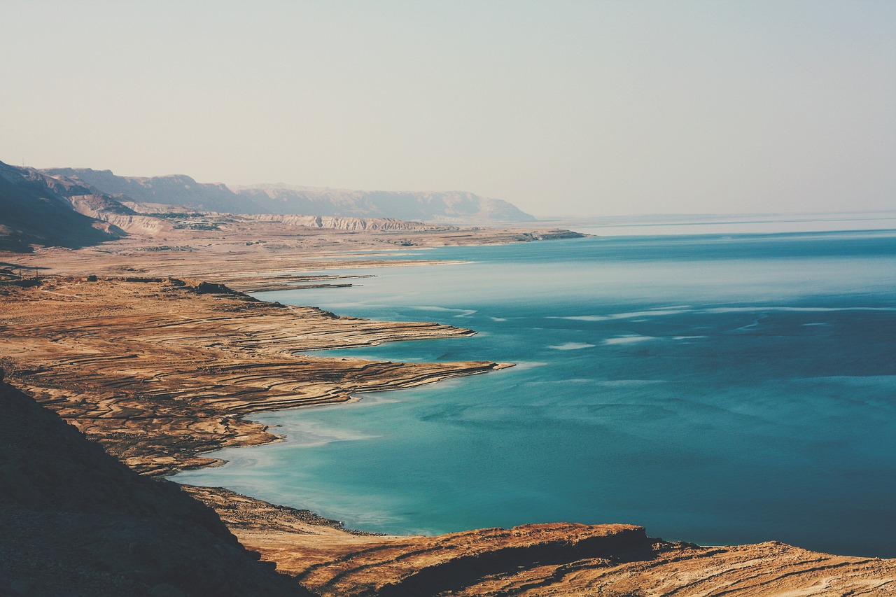 The Dead Sea, the lowest point on the surface of the earth, lying on the eastern edge of the land of Israel.