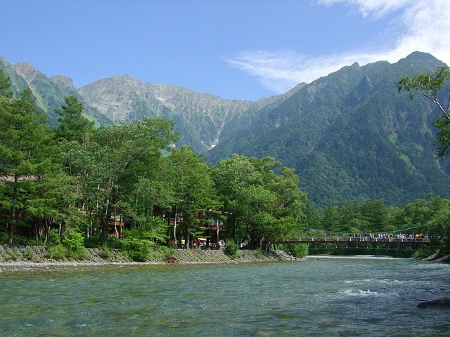 Kappa Bridge and mountains at Kamikochi