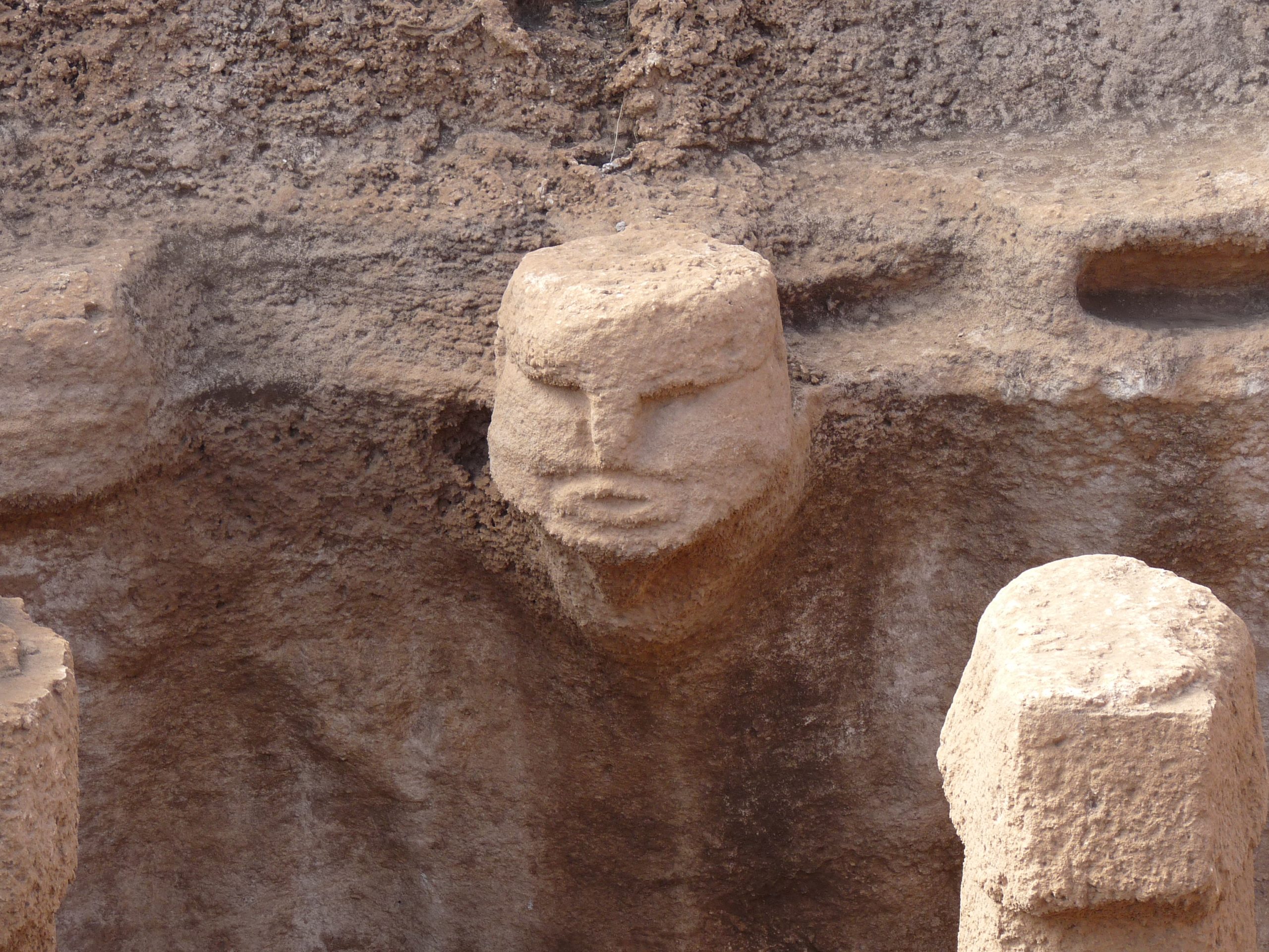 A carved human face from Karahan Tepe. The site is unusually rich in realistic depictions of people, setting it apart from Göbekli Tepe.