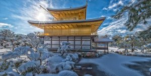Kinkaku-ji Golden Pavilion in snow, Kyoto