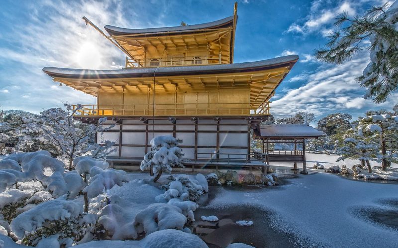 Kinkaku-ji Golden Pavilion in snow, Kyoto