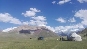 Kyrgyz yurts in a mountain pasture