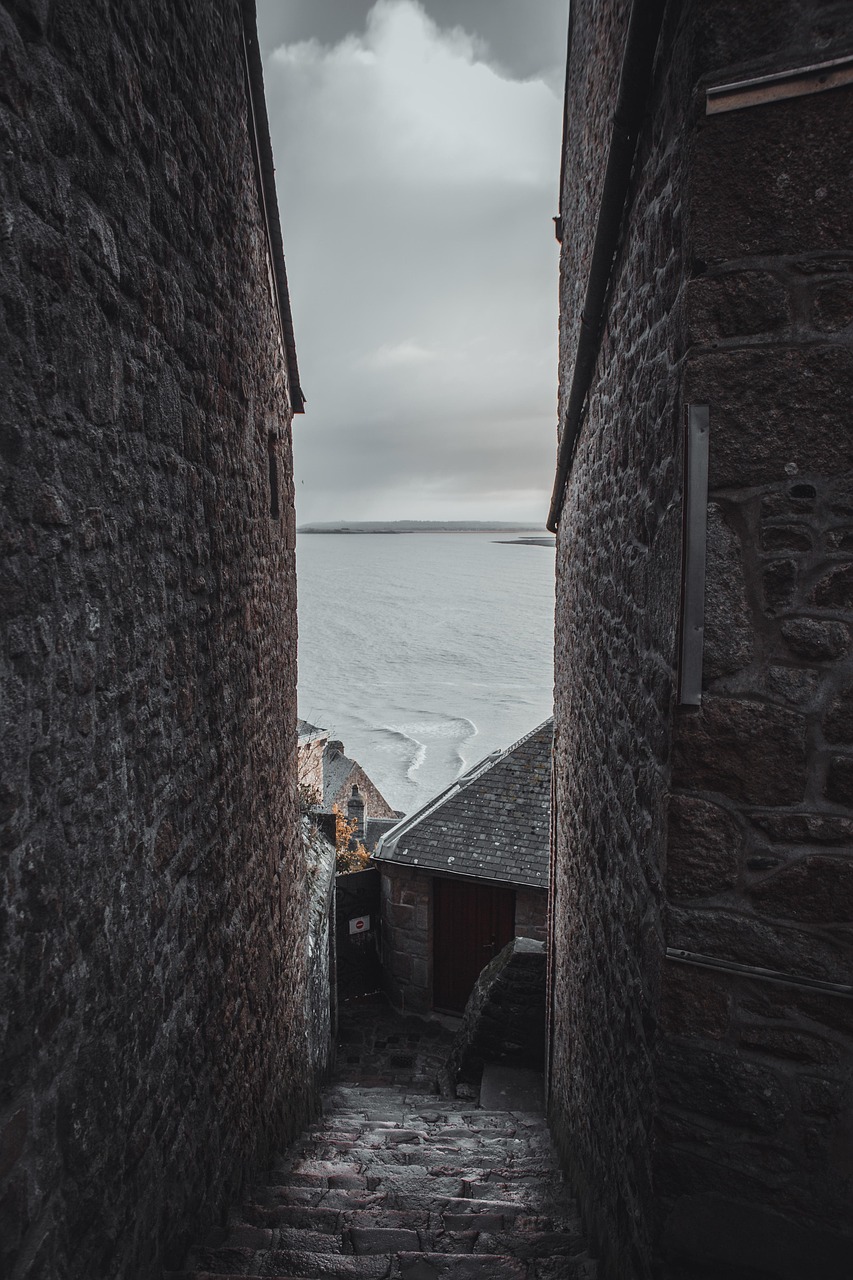 A narrow street in the village of Mont-Saint-Michel