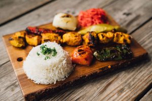 A spread of Middle Eastern food of the kind central to the celebrated Lebanese culinary tradition.
