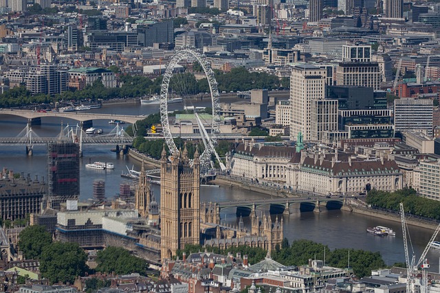 An aerial view of the London Eye on the South Bank