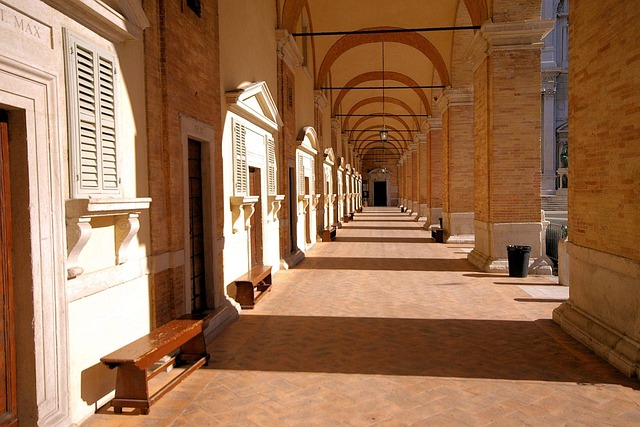 The arcaded portico around the piazza at Loreto