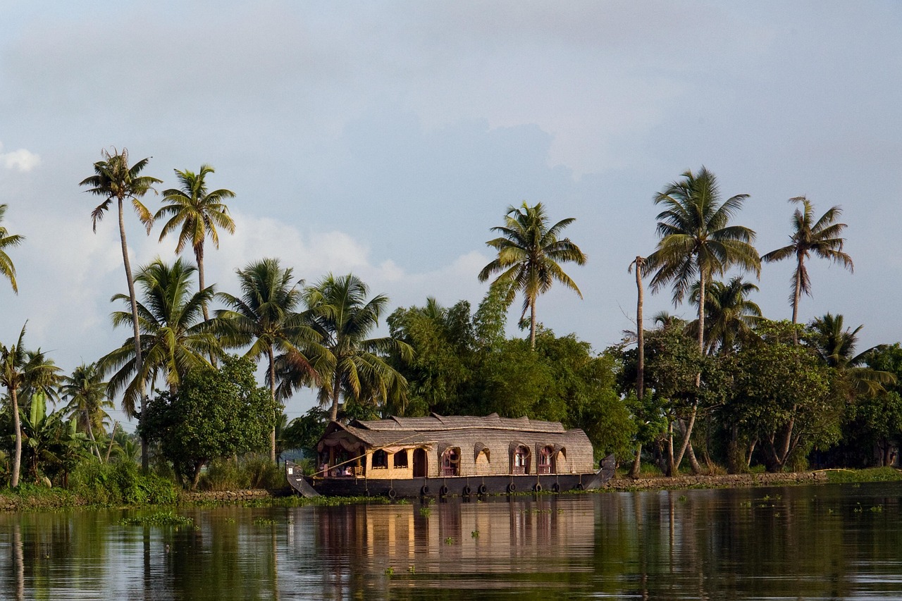 The palm-fringed backwaters of Kerala, a network of lagoons and canals