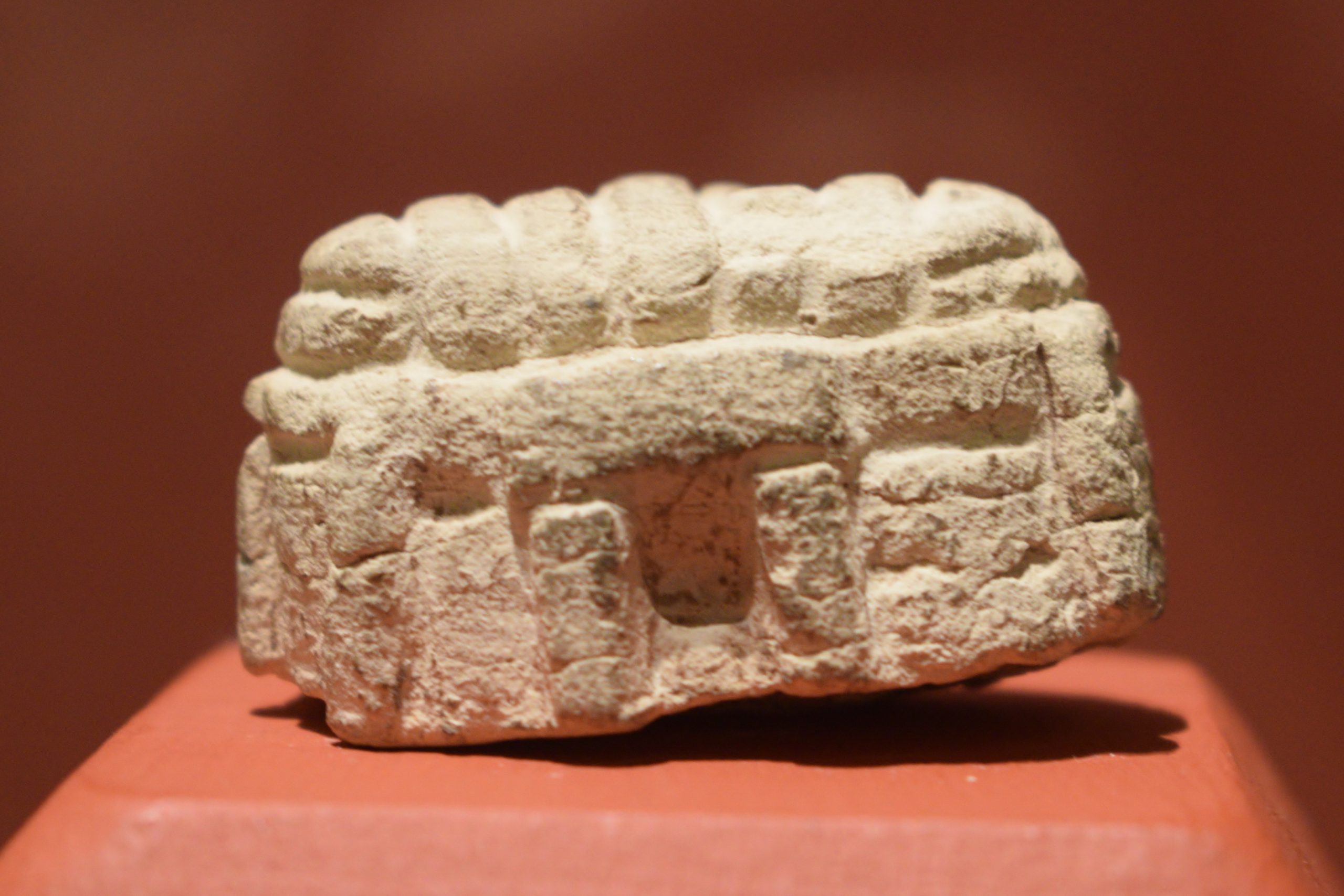 A reconstruction model showing how a complete Maltese megalithic temple may have looked, with its lobed chambers and monumental facade.