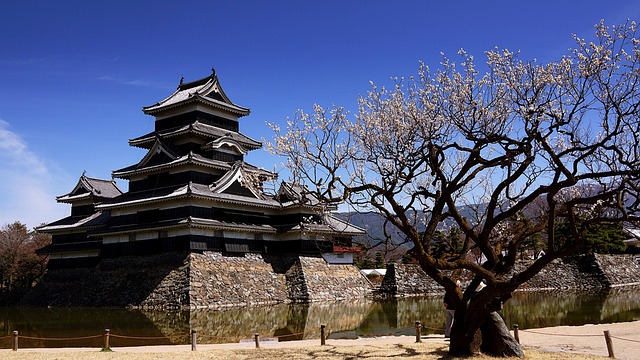 Matsumoto Castle with the Japan Alps behind