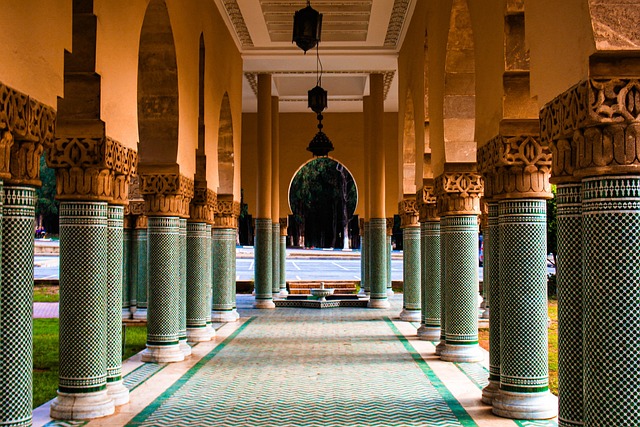 A mosque with a tall minaret