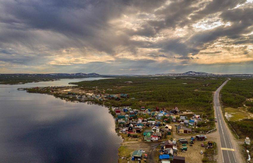 Snowy central Murmansk in the Arctic