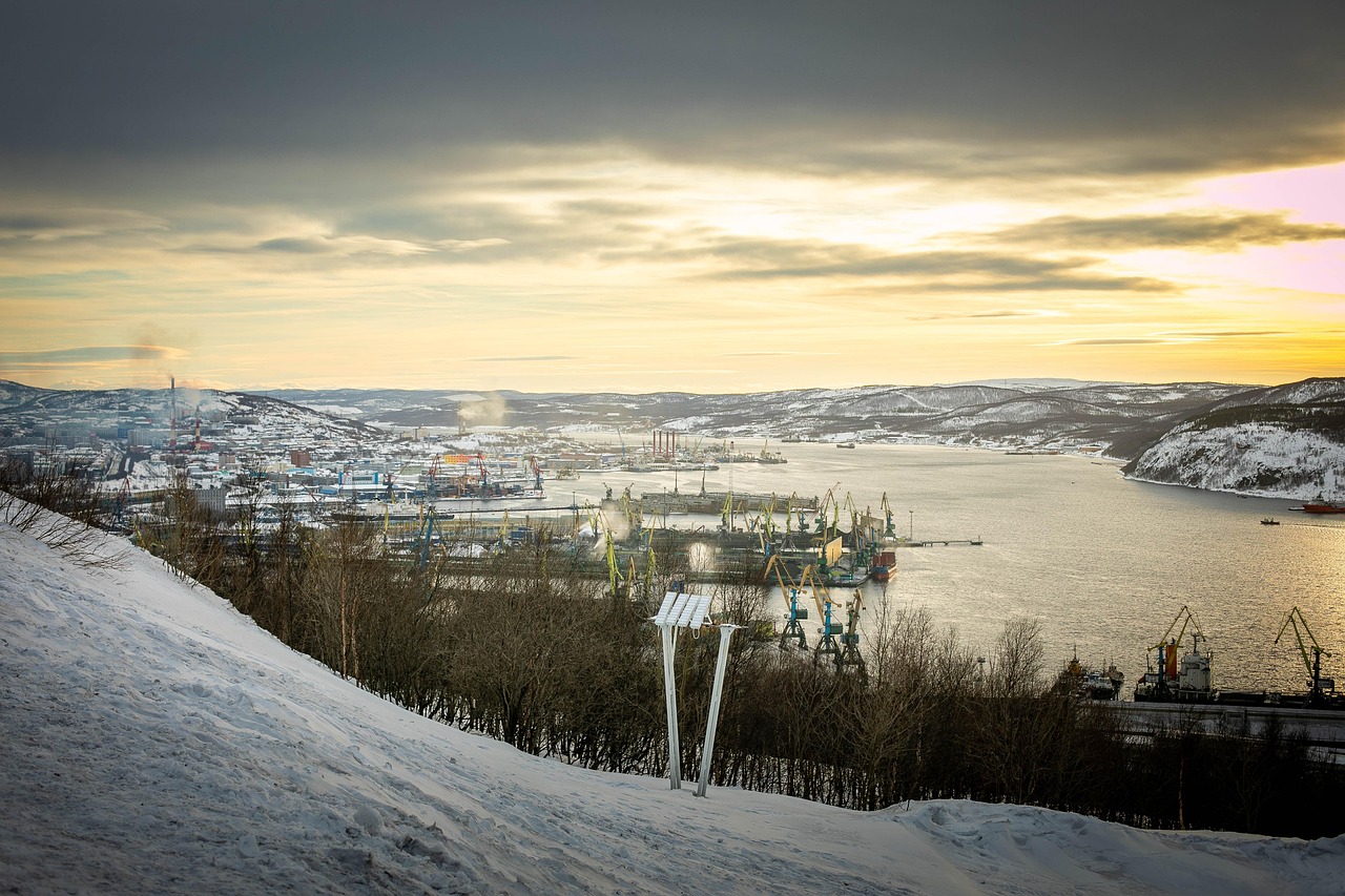 Murmansk port on the Kola Bay in winter