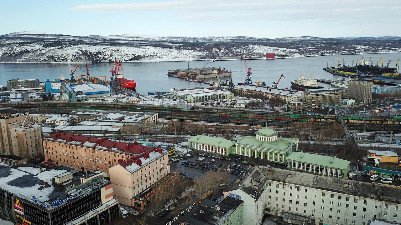 Snowy Murmansk under the long Arctic twilight