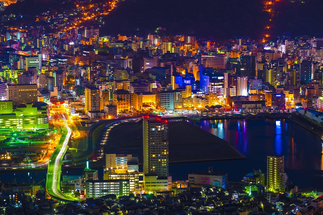Night view over Nagasaki city, Japan