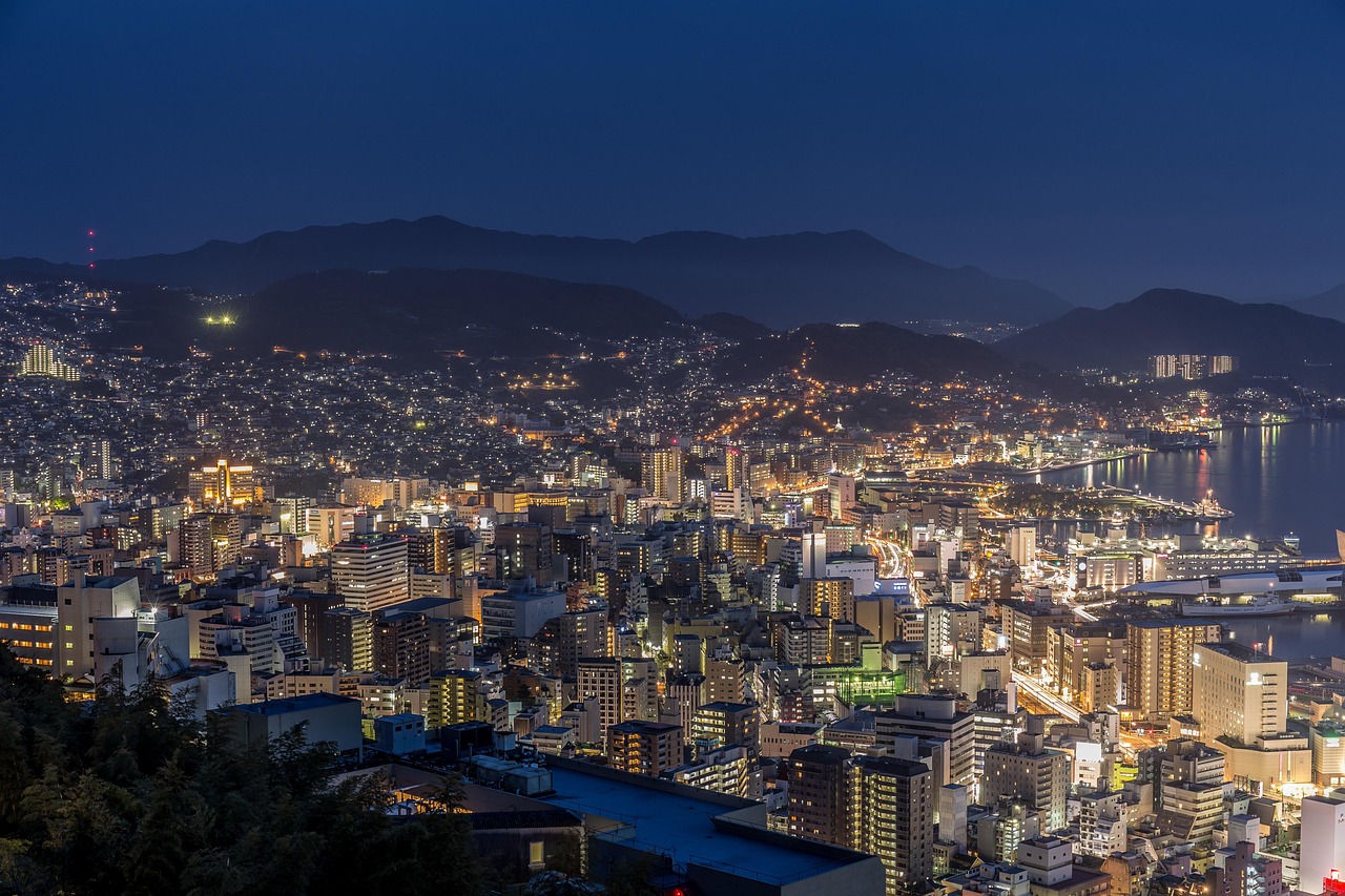 Night view over Nagasaki city, Japan