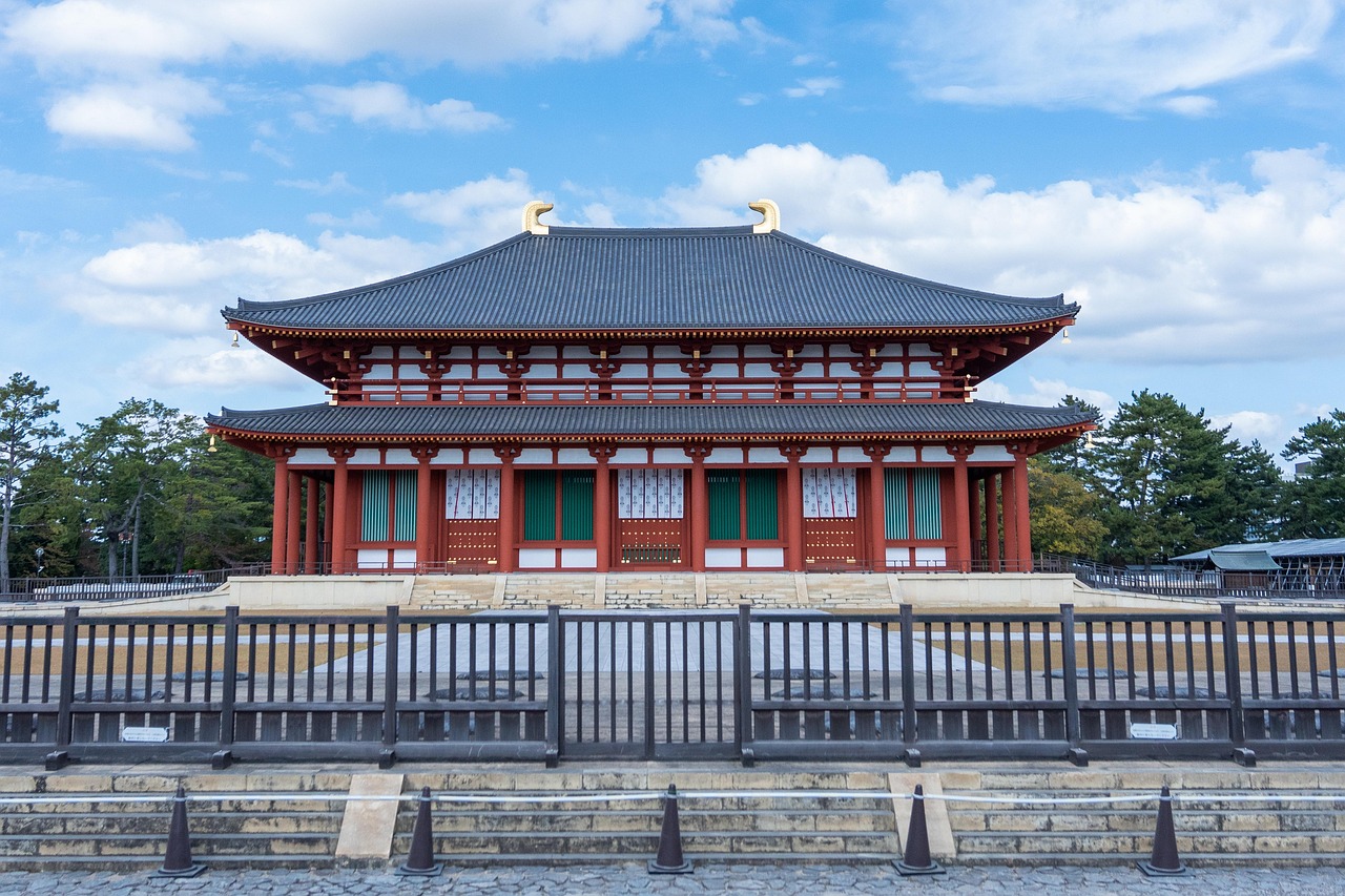 Five-story pagoda and deer in Nara, Japan