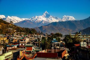 The Fishtail peak of Machhapuchhre above the city of Pokhara