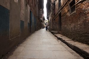 A narrow alley in an ancient Newar town