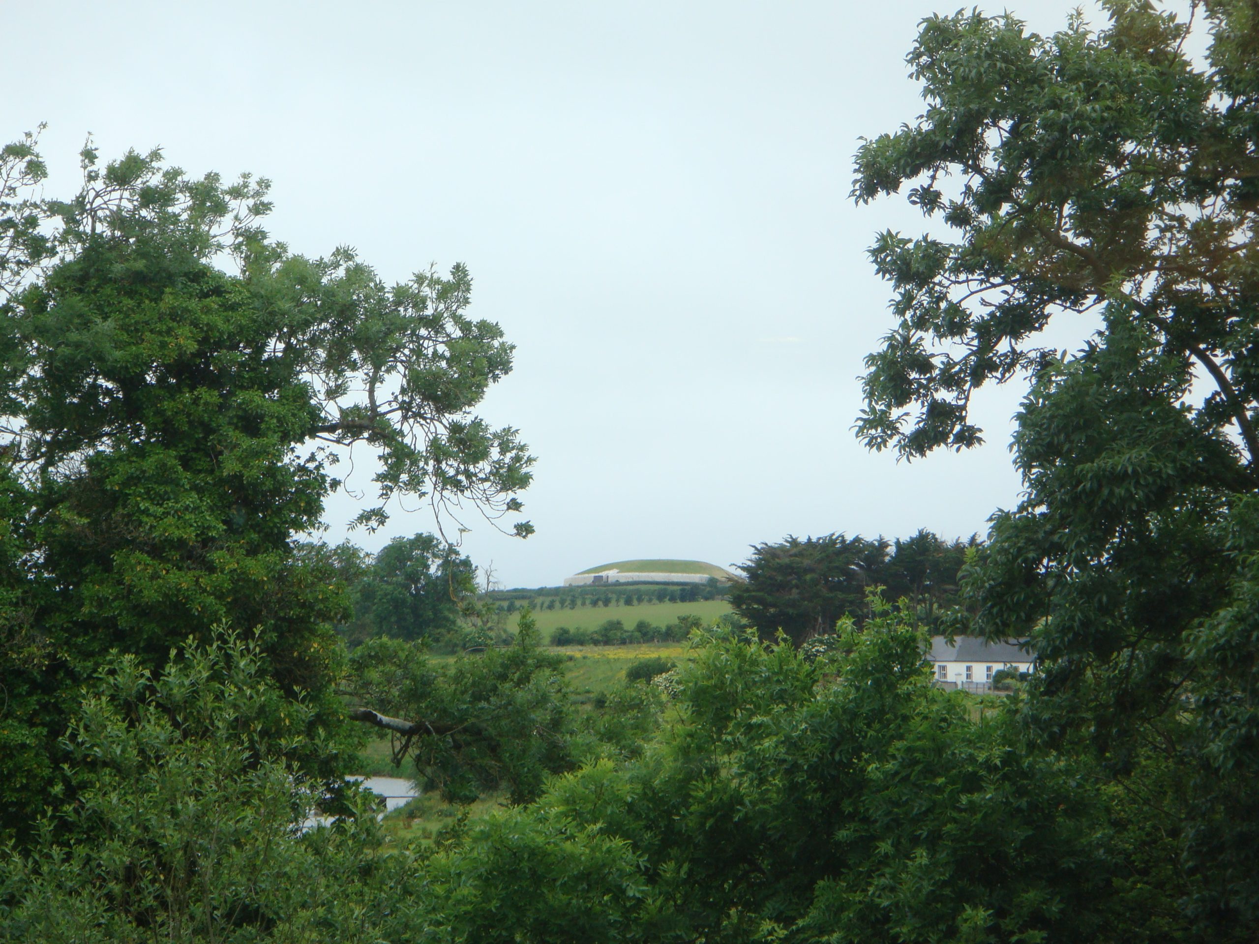 The reconstructed quartz frontage and entrance to Newgrange. Above the doorway is the small 