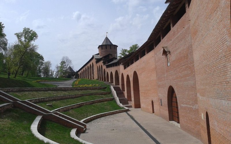 The red-brick Nizhny Novgorod Kremlin towers