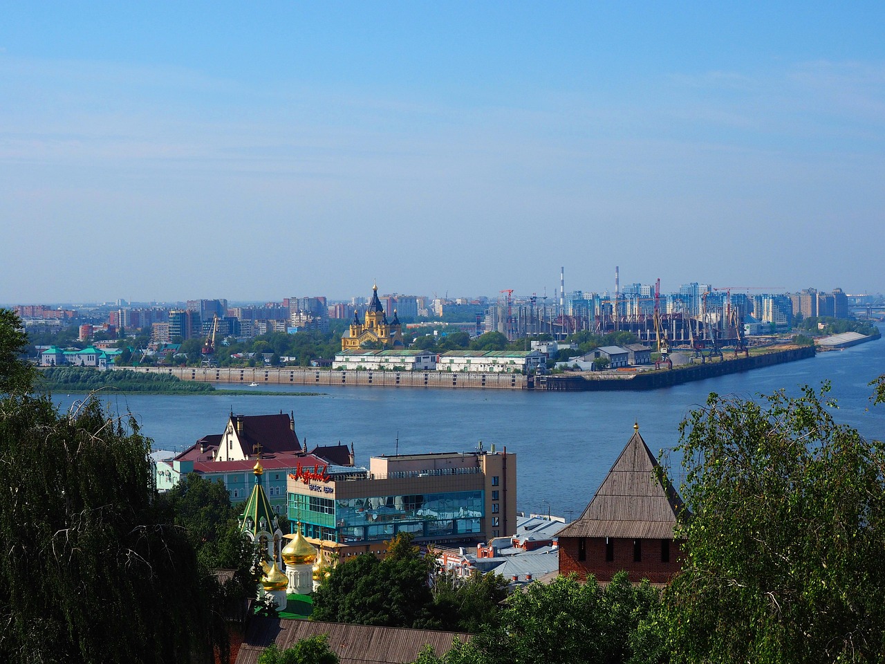 Nizhny Novgorod illuminated over the river at night