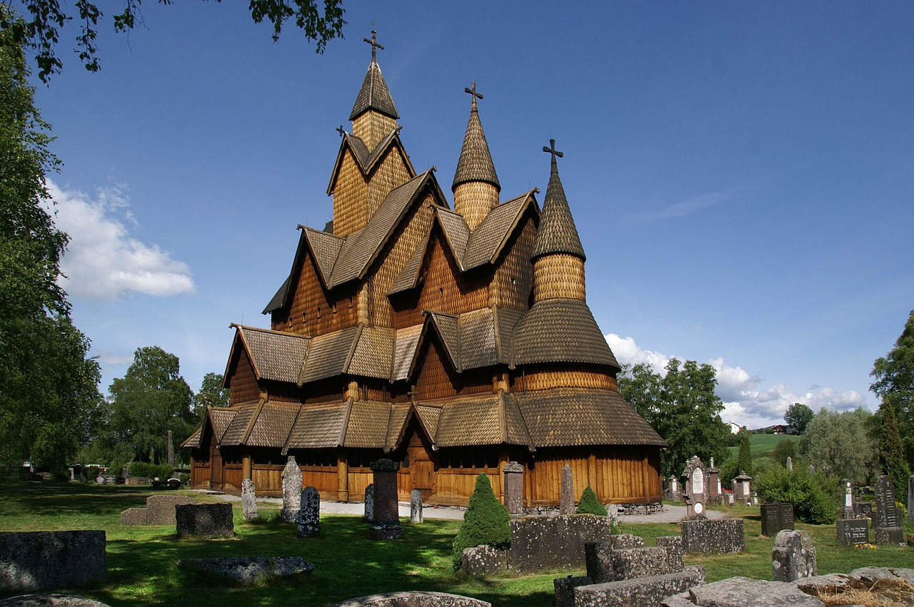 A Norwegian stave church, the medieval wooden churches unique to Norway