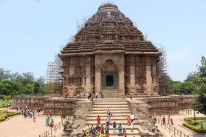 A carved stone chariot wheel of the Konark Sun Temple in Odisha