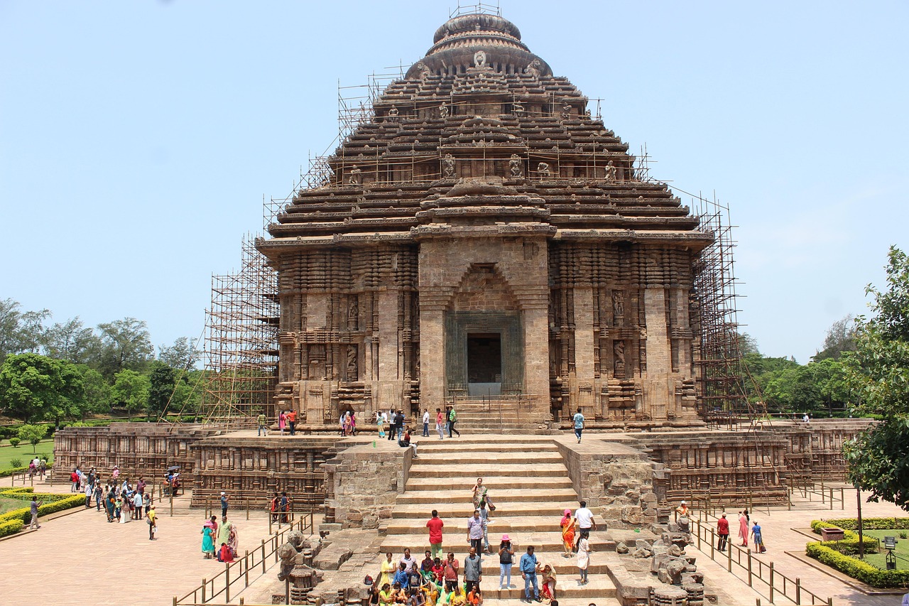 A carved stone chariot wheel of the Konark Sun Temple in Odisha