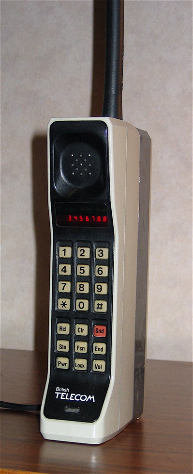 The Motorola DynaTAC 8000X, the first commercial mobile phone