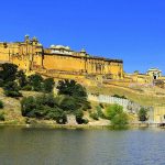 The Amber Fort rising above its lake near Jaipur