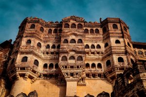 The massive ramparts of Mehrangarh Fort towering over Jodhpur