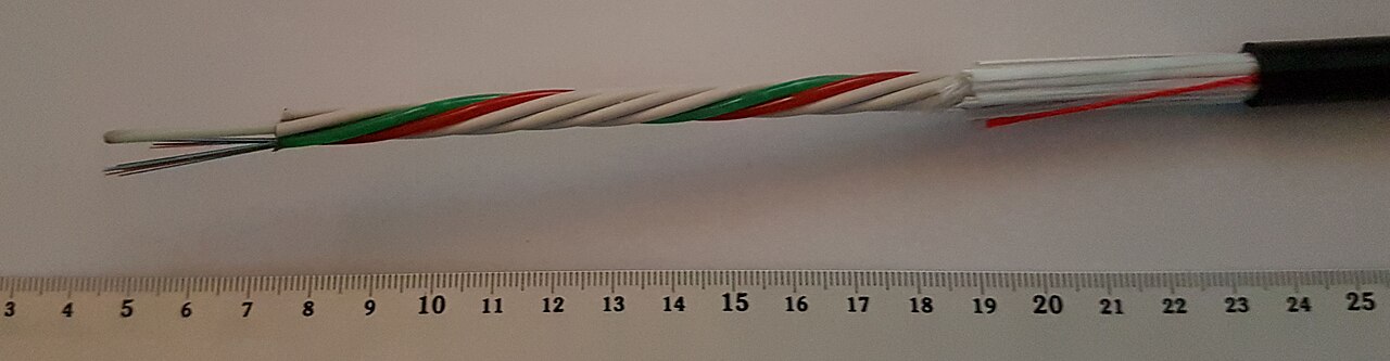 A fiber optic cable carrying internet as pulses of light