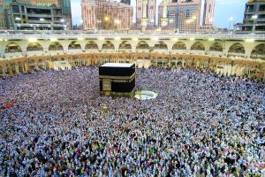 The Kaaba in Mecca, the holiest site of Islam and the focus of the annual Hajj