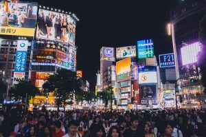 Crowds crossing the Shibuya scramble intersection in Tokyo