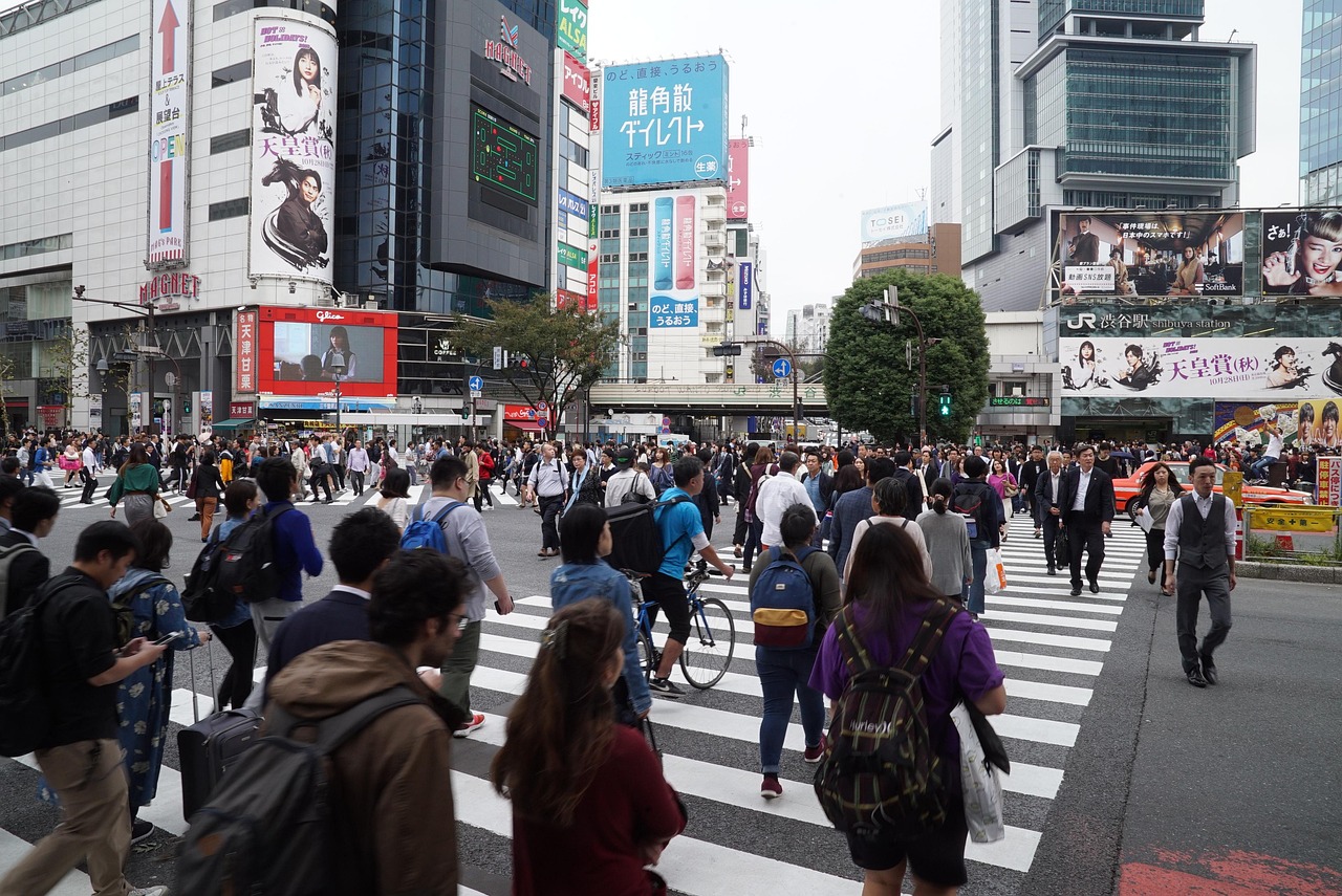 Crowds crossing the Shibuya scramble intersection in Tokyo