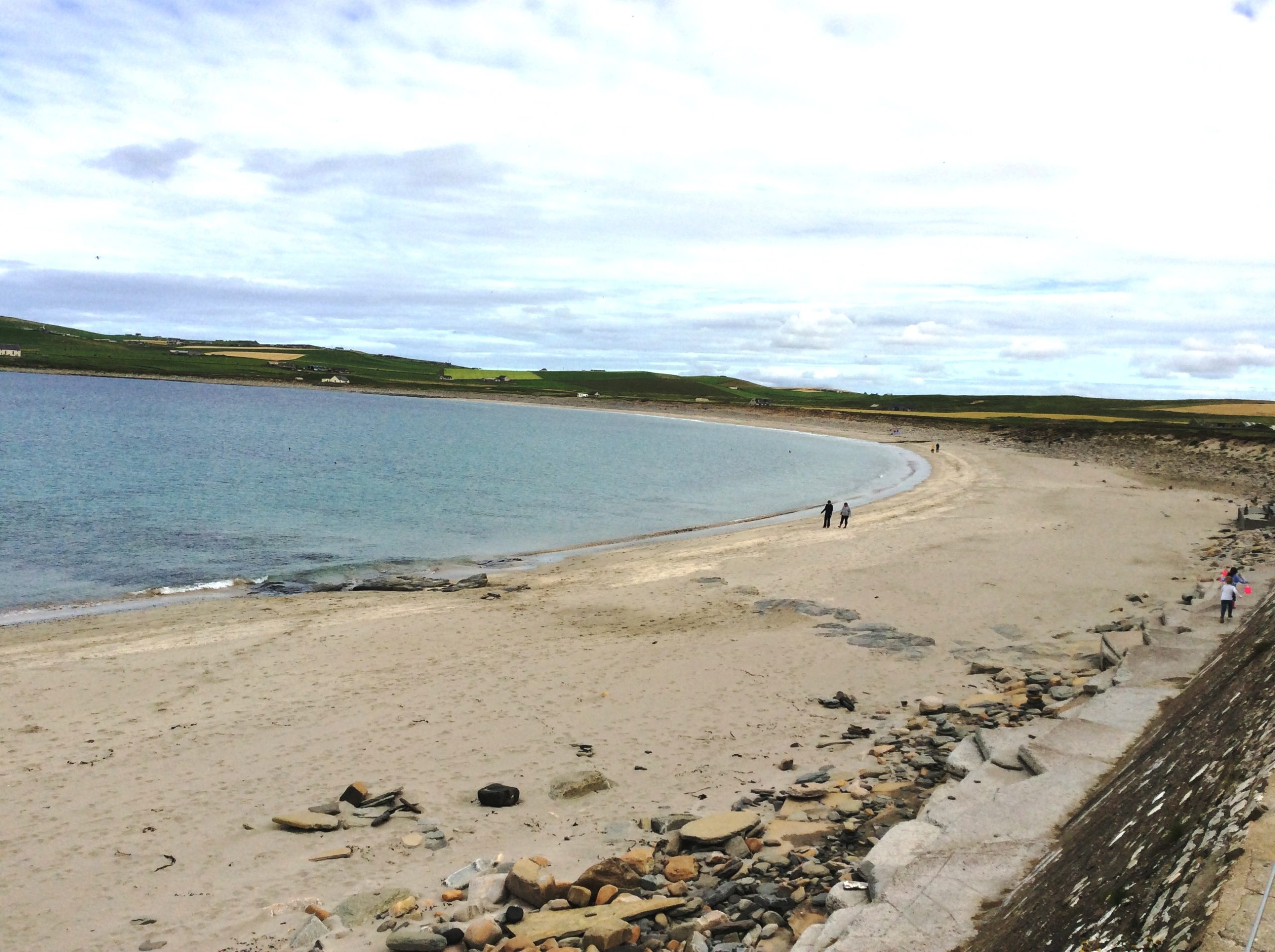 The beach and bay beside Skara Brae. Drifting sand from this coast both drove the villagers away and preserved their homes for millennia.