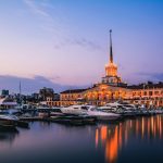 Sochi waterfront and city lights in the evening