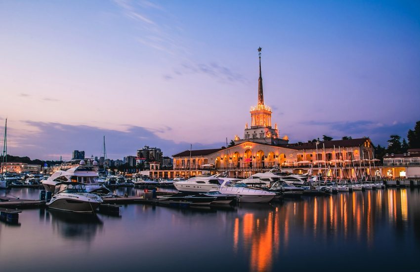 Sochi waterfront and city lights in the evening