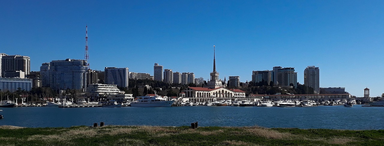 Sochi waterfront and city lights in the evening