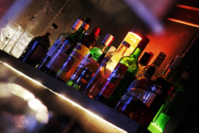 Drinks on a bar at night