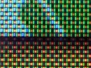 Macro view of an AMOLED display showing sub-pixels