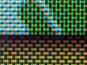 Macro view of an AMOLED display showing sub-pixels