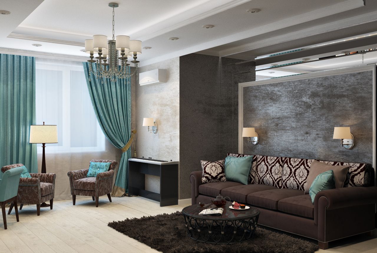 Convertible sofa bed in a small living room