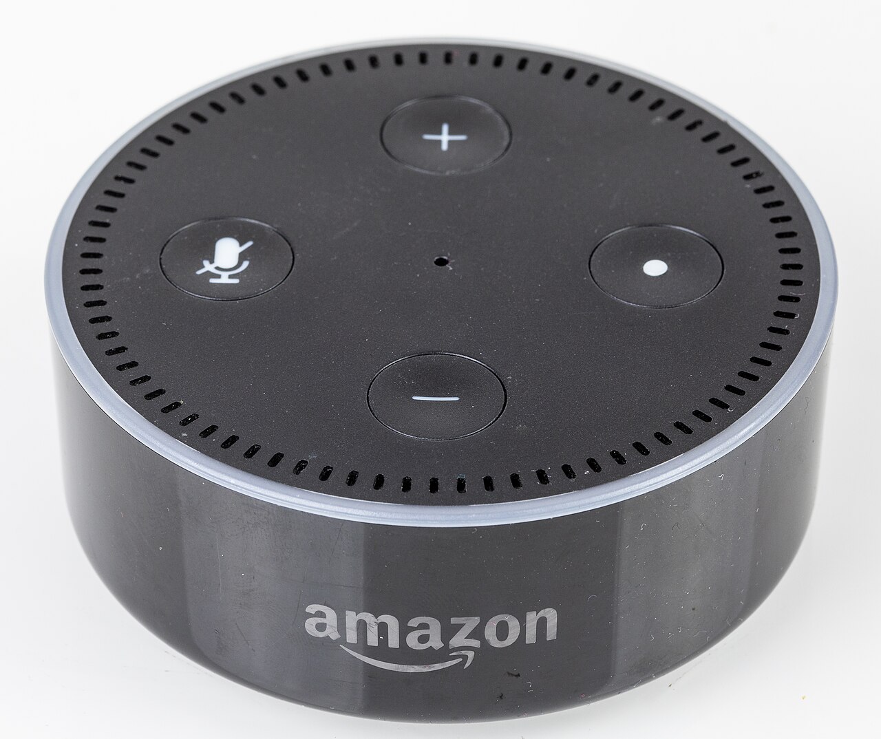 A small voice-assistant speaker