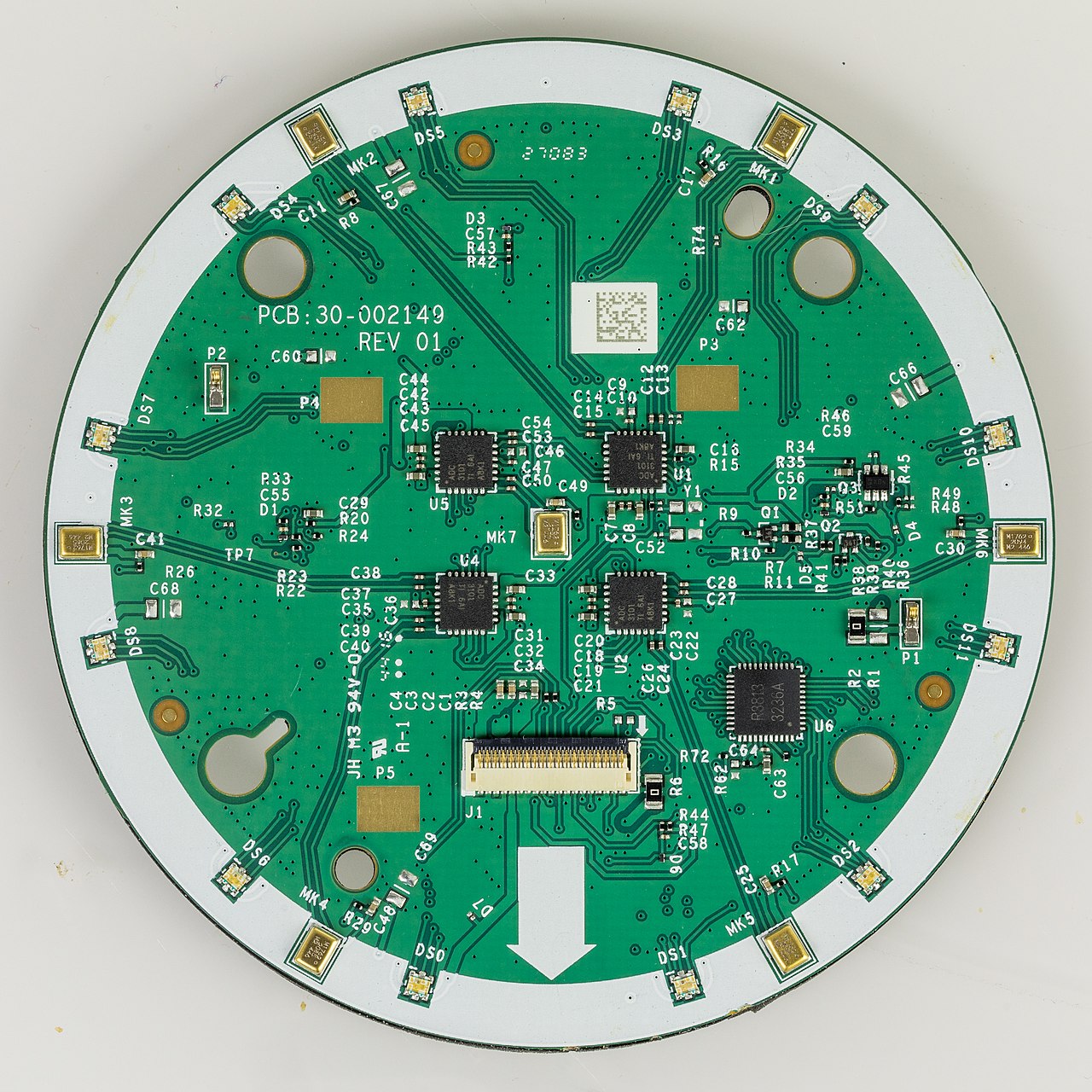 The microphone board inside a smart speaker