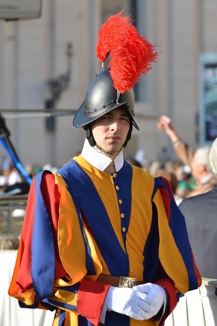 A Swiss Guard in traditional uniform at the Vatican