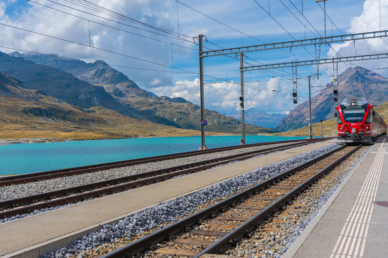 A mountain railway climbing through the Swiss Alps